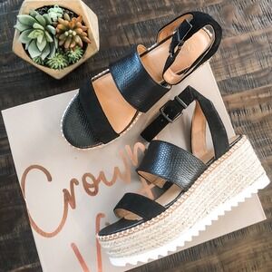 Crown Vintage Daylen Black Suede Espadrille Wedge
